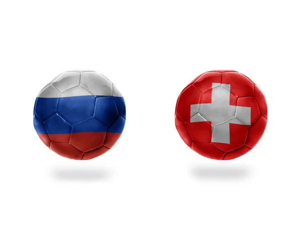 Sviçre Russia Isolated Beyaz Zemin Üzerine Ulusal Bayrakları Taşıyan Futbol — Stok fotoğraf