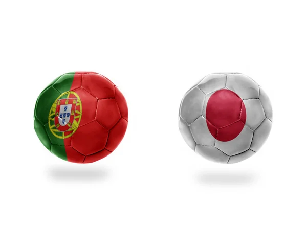 Bolas Futebol Com Bandeiras Nacionais Japão Portugal Isoladas Fundo Branco — Fotografia de Stock