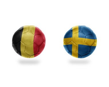 futbol topları ile Belçika ve sweden.isolated beyaz zemin üzerine Ulusal bayrakları. 3D çizim