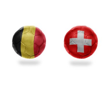 futbol topları ile Belçika ve switzerland.isolated beyaz zemin üzerine Ulusal bayrakları. 3D çizim