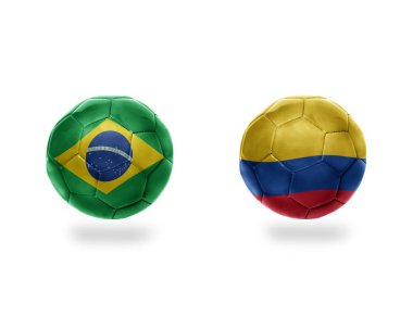 futbol topları ile Brezilya ve colombia.isolated beyaz zemin üzerine Ulusal bayrakları. 3D çizim