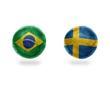 futbol topları ile Brezilya ve sweden.isolated beyaz zemin üzerine Ulusal bayrakları. 3D çizim
