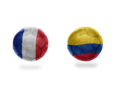 futbol topları ile Fransa ve colombia.isolated beyaz zemin üzerine Ulusal bayrakları. 3D çizim