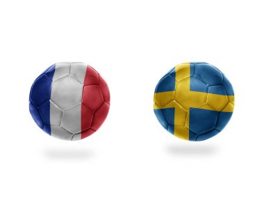 futbol topları ile Fransa ve sweden.isolated beyaz zemin üzerine Ulusal bayrakları. 3D çizim