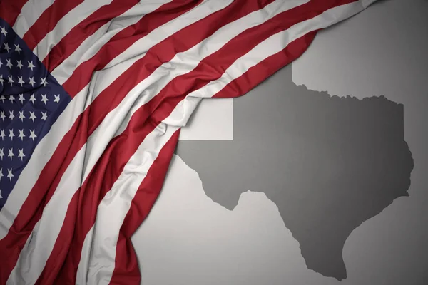 Mává Barevné Státní Vlajka Spojených Států Amerických Šedém Texas Státní — Stock fotografie