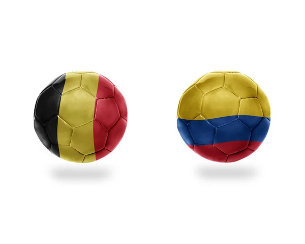 Fußballbälle Mit Belgischen Und Kolumbianischen Nationalflaggen Auf Weißem Hintergrund Illustration — Stockfoto