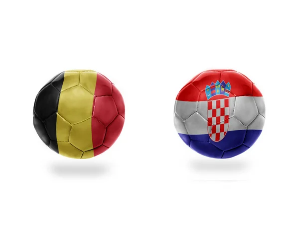 Fotboll Bollar Med Flaggor Nationella Belgien Och Croatia Isolated Den — Stockfoto