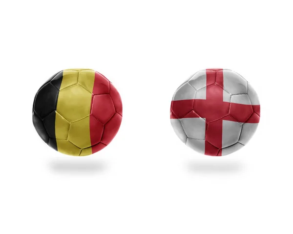 Football Balls National Flags Belgium England Isolated White Background Illustration — Stock Photo, Image