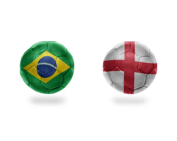 Fußballbälle Mit Brasilianischen Und Englischen Nationalflaggen Auf Weißem Hintergrund Illustration — Stockfoto