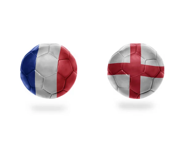 Pelotas Fútbol Con Banderas Nacionales Francia Inglaterra Aislado Sobre Fondo —  Fotos de Stock