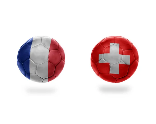Bolas Futebol Com Bandeiras Nacionais França Suíça Isoladas Fundo Branco — Fotografia de Stock