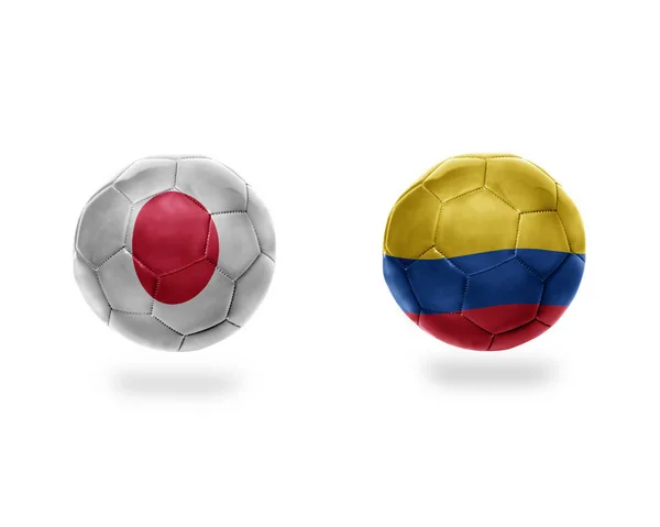 Ballons Football Avec Des Drapeaux Nationaux Japon Colombie Isolés Sur — Photo