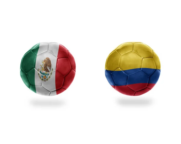 Ballons Football Avec Des Drapeaux Nationaux Mexique Colombie Isolé Sur — Photo