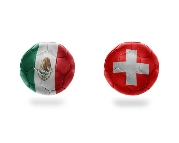 Palloni Calcio Con Bandiere Nazionali Messico Svizzera Isolate Sullo Sfondo — Foto Stock