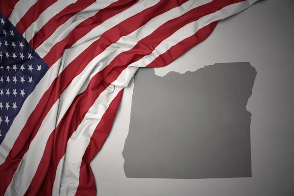 Waving Colorful National Flag United States America Gray Oregon State — Stock Photo, Image