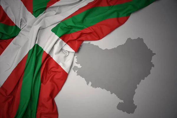Bask Ülkesi Gri Harita Arka Plan Üzerinde Renkli Ulusal Bayrak — Stok fotoğraf
