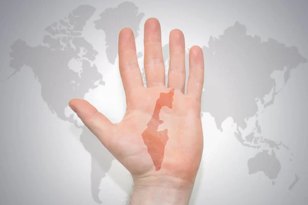 Hand Map Israel Gray World Map Background Concept — Stock Photo, Image