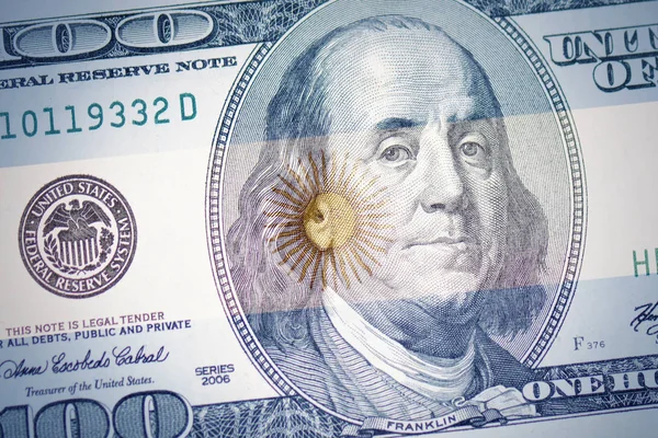 Barevné Vlajky Argentiny Americký Dolar Peníze Pozadí — Stock fotografie