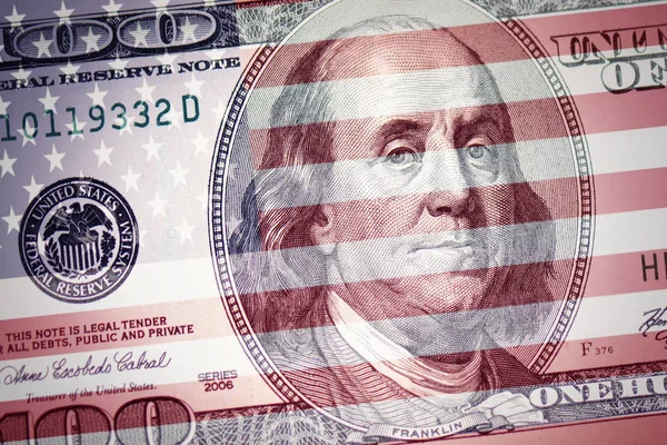 Πολύχρωμο Ηνωμένες Πολιτείες Σημαία Ένα Αμερικανικό Δολάριο Χρήματα Φόντο — Φωτογραφία Αρχείου
