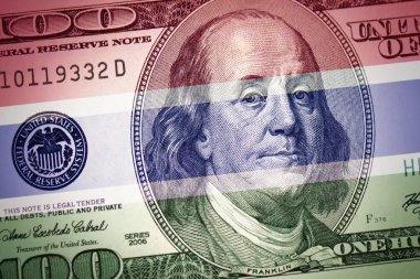Gambiya renkli bayrak Amerikan Doları para arka plan üzerinde