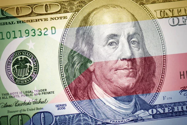 Komor Renkli Bayrak Amerikan Doları Para Arka Plan Üzerinde — Stok fotoğraf