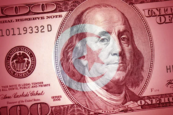 Barevná Vlajka Tuniska Americký Dolar Peníze Pozadí — Stock fotografie