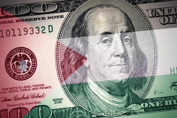 Amerikan Doları Para Arka Plan Üzerinde Renkli Bayrak Ürdün — Stok fotoğraf