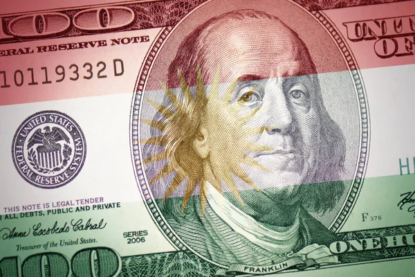 Kürdistan Renkli Bayrak Amerikan Doları Para Arka Plan Üzerinde — Stok fotoğraf