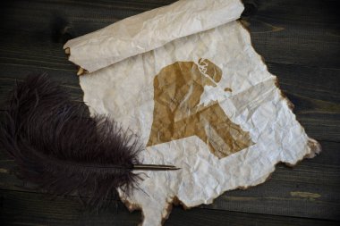 ahşap doku masasında eski kalem ile vintage kağıt üzerinde kuveyt haritası