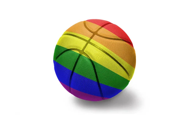 Piłka do koszykówki z gejowskim tęczowym flagą na białym tle — Zdjęcie stockowe