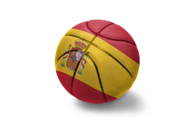 Bola de basquete com a bandeira nacional da Espanha no fundo branco — Fotografia de Stock