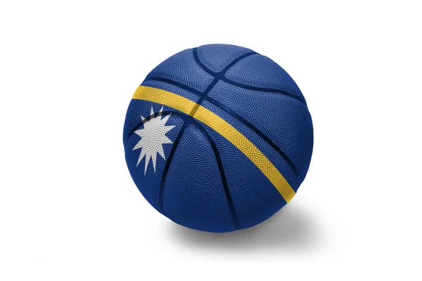 Bola de basquete com a bandeira nacional de Nauru no fundo branco — Fotografia de Stock