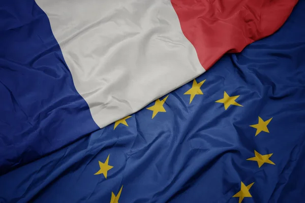 Waving colorful flag of european union and national flag of france. — Stock Photo, Image