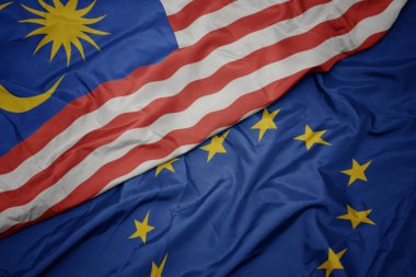 avrupa birliği ve malezya bayrağı renkli bayrak sallayarak.