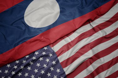 Amerika Birleşik Devletleri ve laos ulusal bayrağı renkli bayrak sallayarak.