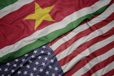 amerika birleşik devletleri ve surinam ulusal bayrağı renkli bayrak sallayarak.