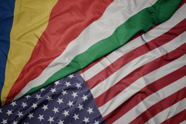 Amerika Birleşik Devletleri ve seyşeller ulusal bayrağı renkli bayrak sallayarak.