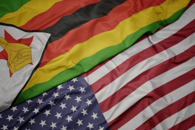 Amerika Birleşik Devletleri ve zimbabve ulusal bayrağı renkli bayrak sallayarak.
