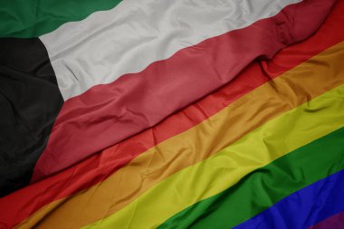 renkli gay gökkuşağı bayrağı ve kuveyt ulusal bayrağı sallayarak.