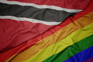 renkli gay gökkuşağı bayrağı ve trinidad ve tobago ulusal bayrak sallayarak.