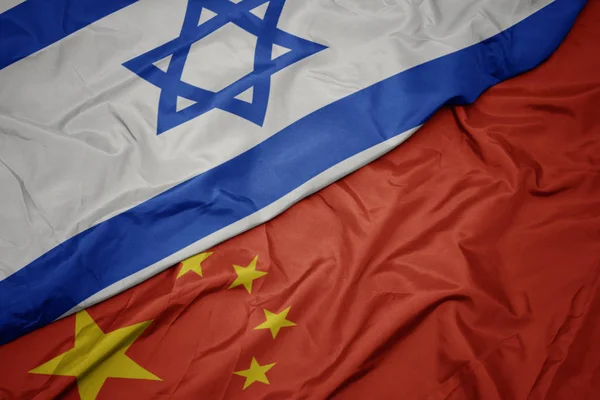 Waving colorful flag of china and national flag of israel. — Stock Photo, Image