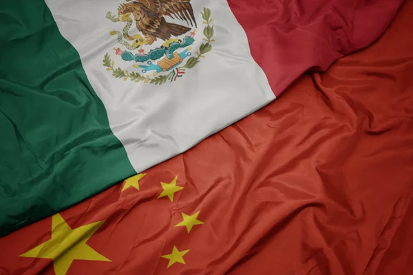 Waving colorful flag of china and national flag of mexico. — Stock Photo, Image