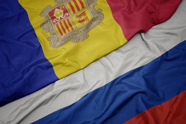 rusya ve andorra ulusal bayrağı renkli bayrak sallayarak.