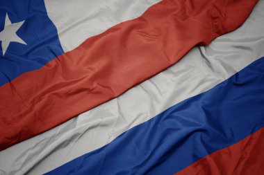 Rusya ve şili ulusal bayrağı renkli bayrak sallayarak.