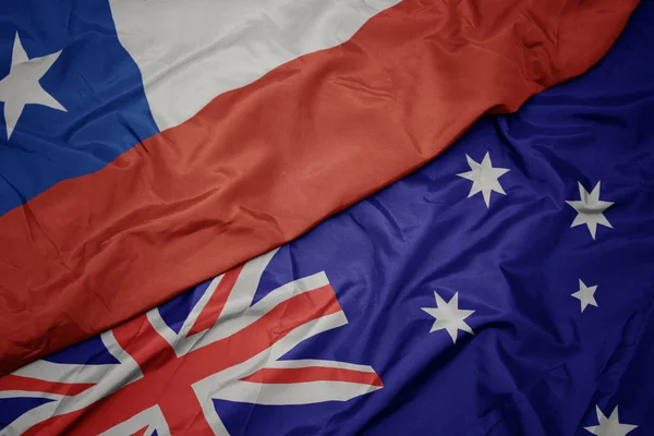 Waving colorful flag of australia and national flag of chile. — Stock Photo, Image
