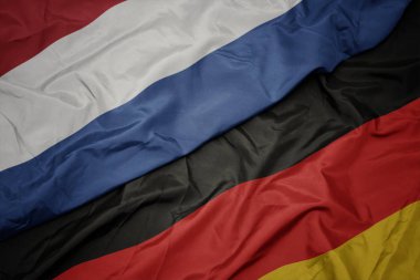 almanya ve hollanda ulusal bayrağı renkli bayrak sallayarak.