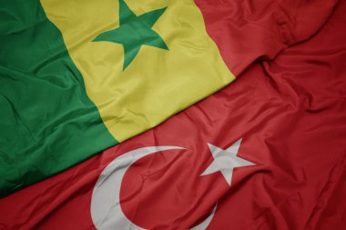 türkiye ve senegal ulusal bayrağı renkli bayrak sallayarak.