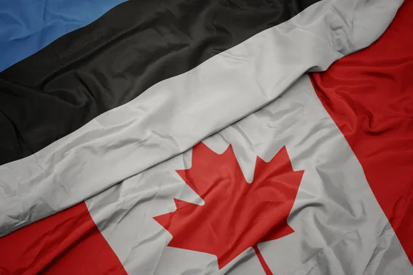 Ondeando colorida bandera de Canadá y bandera nacional de Estonia . —  Fotos de Stock