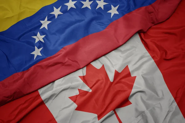 カナダのカラフルな旗とベネズエラの国旗を振る. — ストック写真
