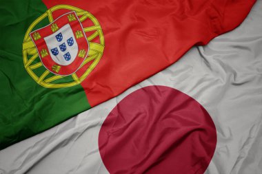 Japonya ve portekiz ulusal bayrağı renkli bayrak sallayarak.